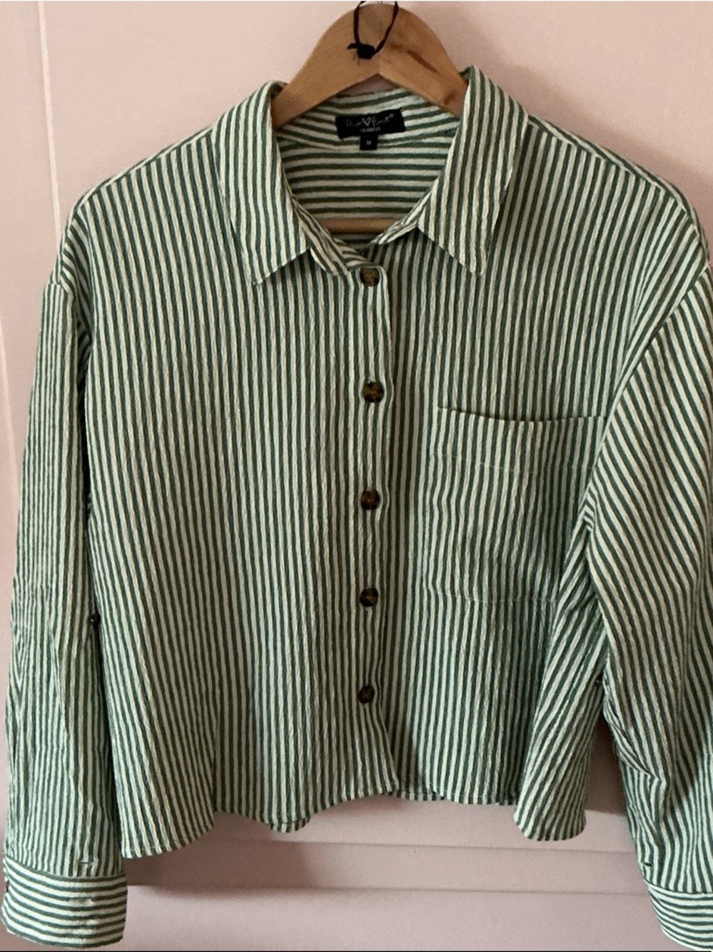 Velvet Heart Green and White Striped Button-Down
